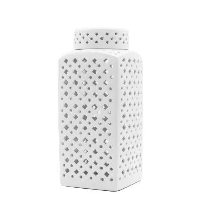 White Hampton Lace Jar Square 38cm - Final Touch Decor