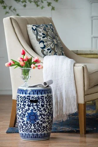 Ming Blue & White Ceramic Stool - Final Touch Decor