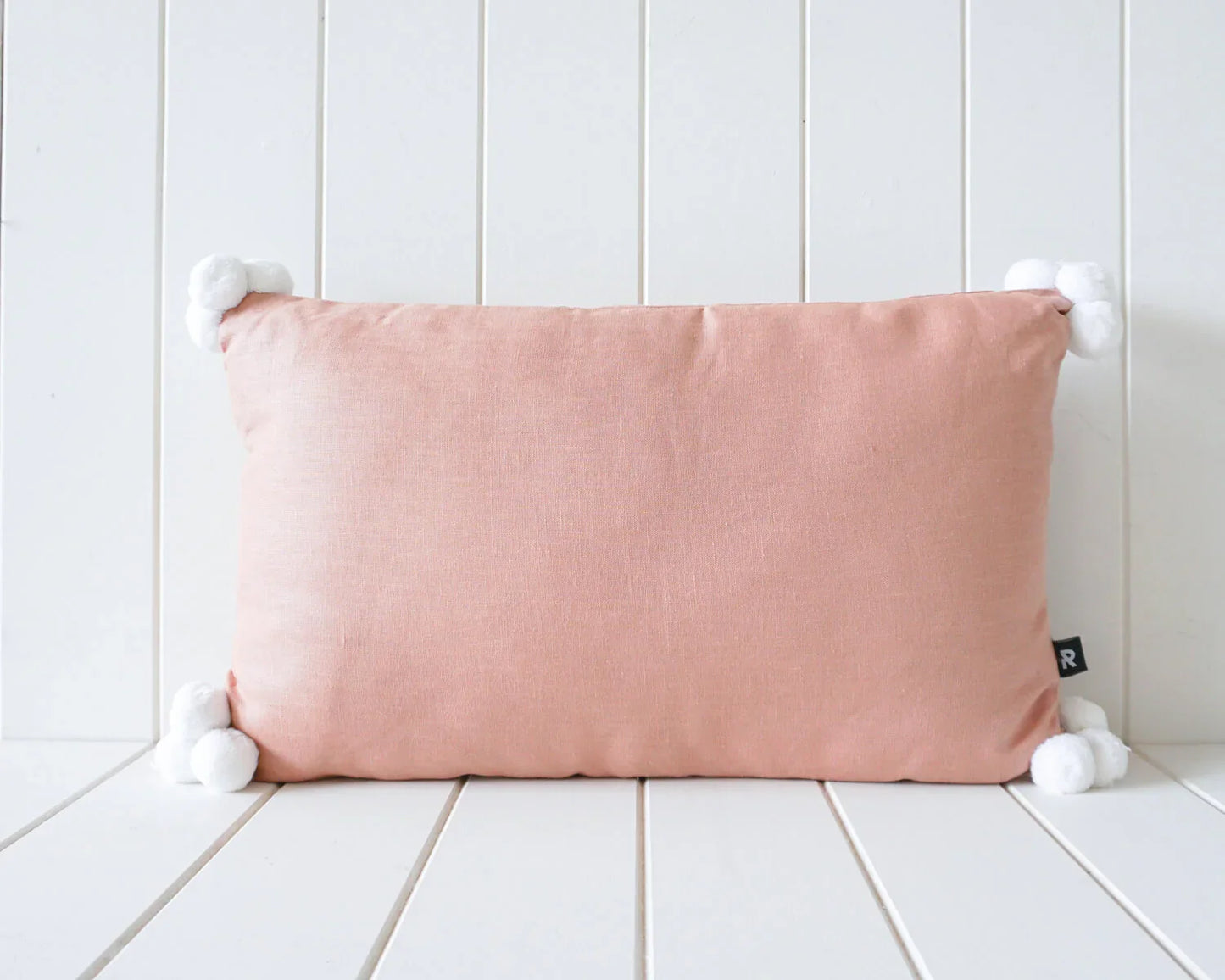 Linen Pom Pom Cushion - Dusty Rose and White - 50x30cm - Final Touch Decor
