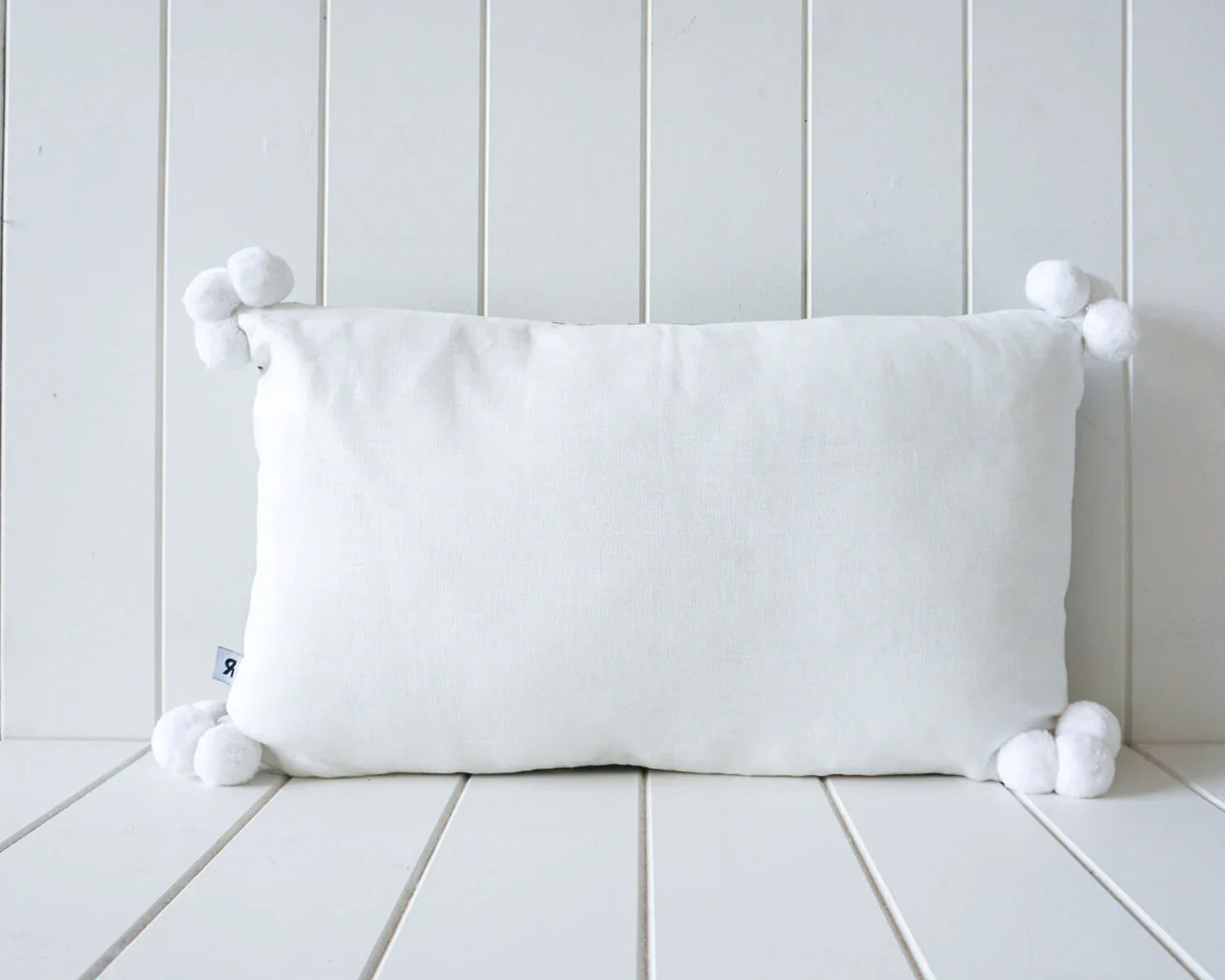 Linen Pom Pom Cushion - Monstera Sage - 50x30cm - Final Touch Decor