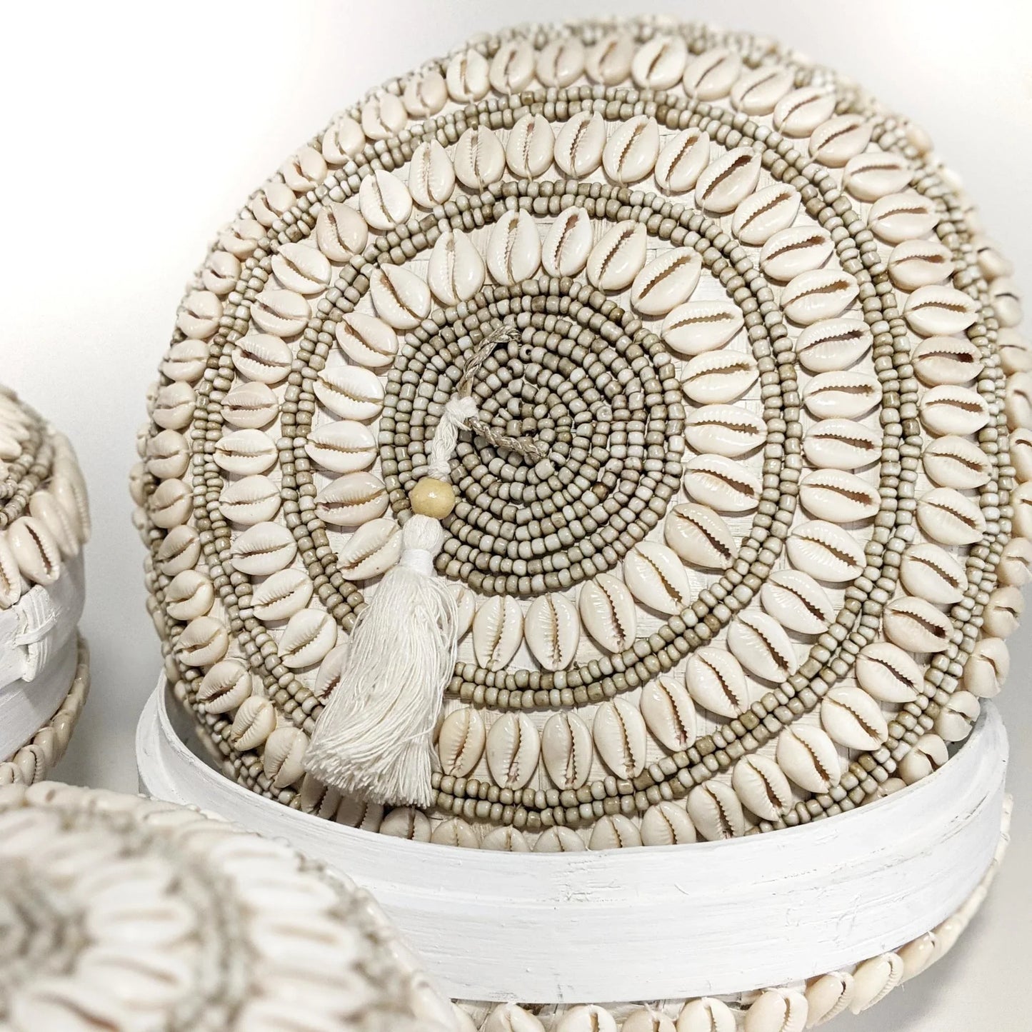 Lux Coastal Round Shell Beaded Box - Medium - Final Touch Decor