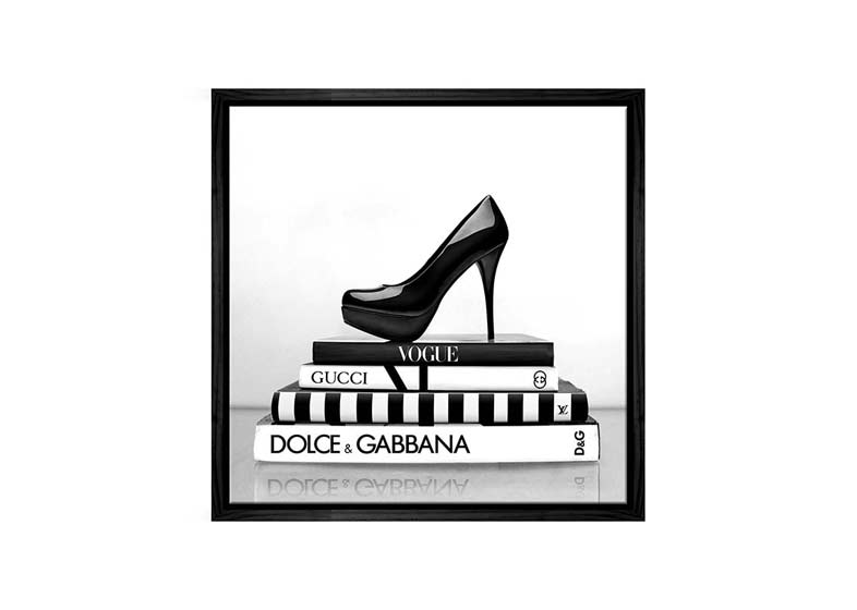 Fashion Books with Stiletto 2 | Fashion Canvas Wall Art Print - Final Touch Decor