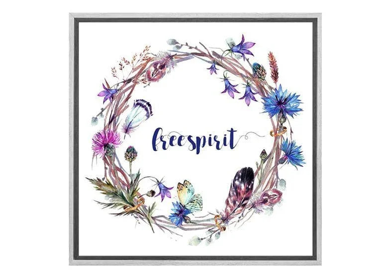 Free Spirit Feather & Floral Wreath | Canvas Wall Art Print - Final Touch Decor