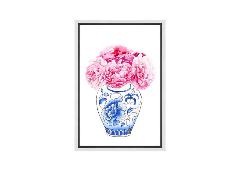 Blue White Vase Pink Flowers | Hamptons Canvas Wall Art Print - Final Touch Decor