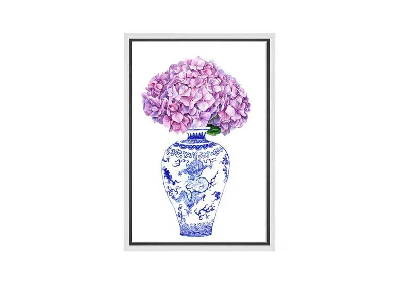 Blue White Vase Mauve Flowers | Hamptons Canvas Wall Art Print - Final Touch Decor