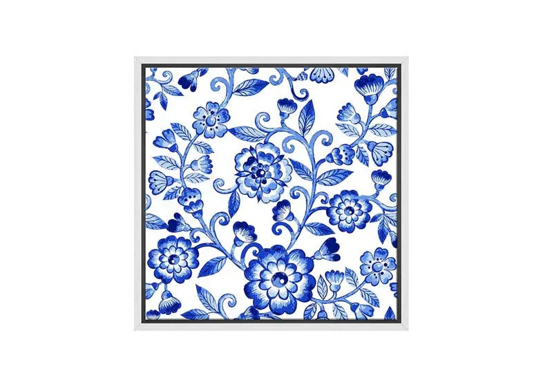 Blue White Flower Pattern | Hamptons Canvas Wall Art Print - Final Touch Decor