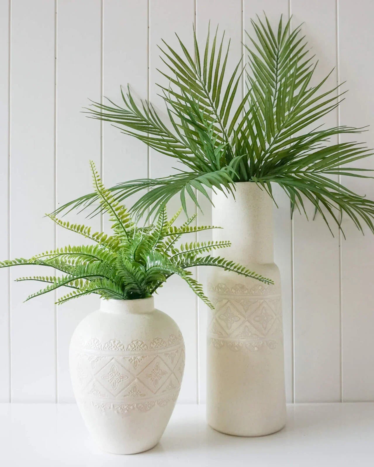 Vase - Tall Patterned Antique White - 15x44cm - Final Touch Decor