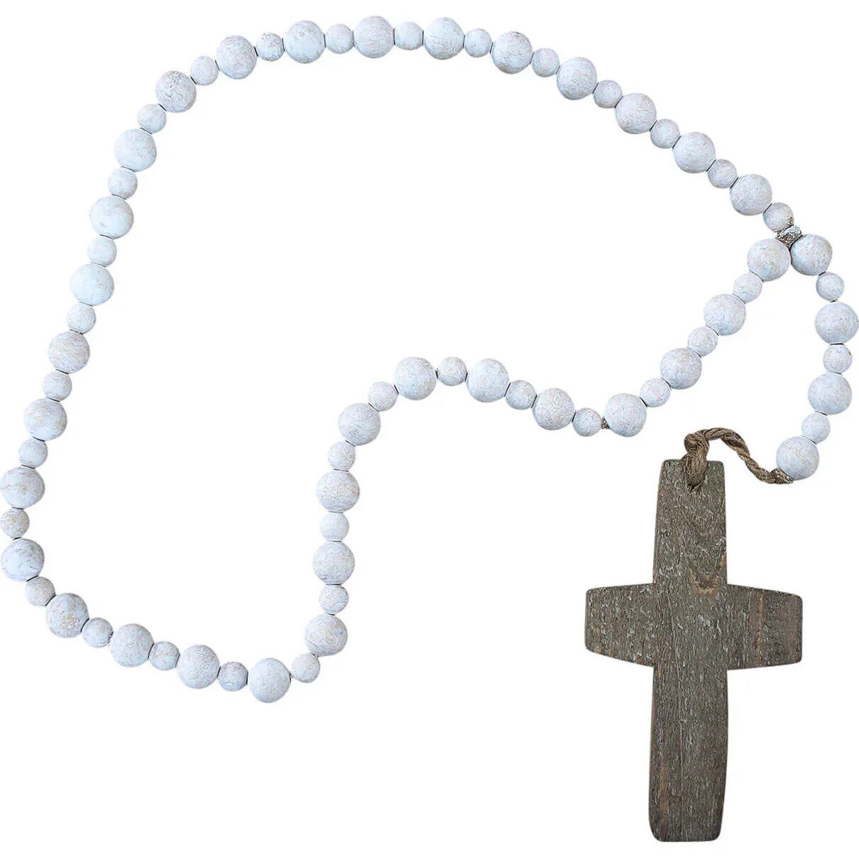 White Wood Beads with Cross - Final Touch Decor