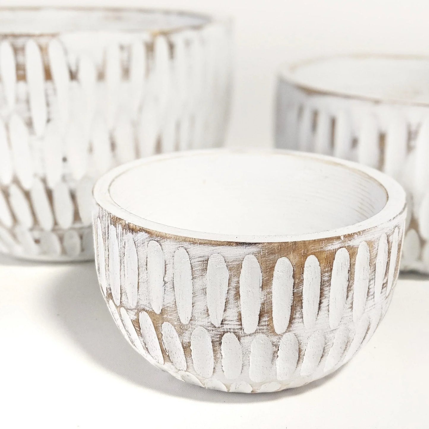 Set of 3 White Timber Bowls - Final Touch Decor
