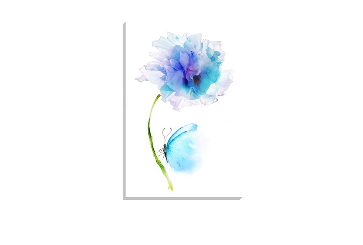 Butterfly & Flower Blue | Canvas Wall Art Print