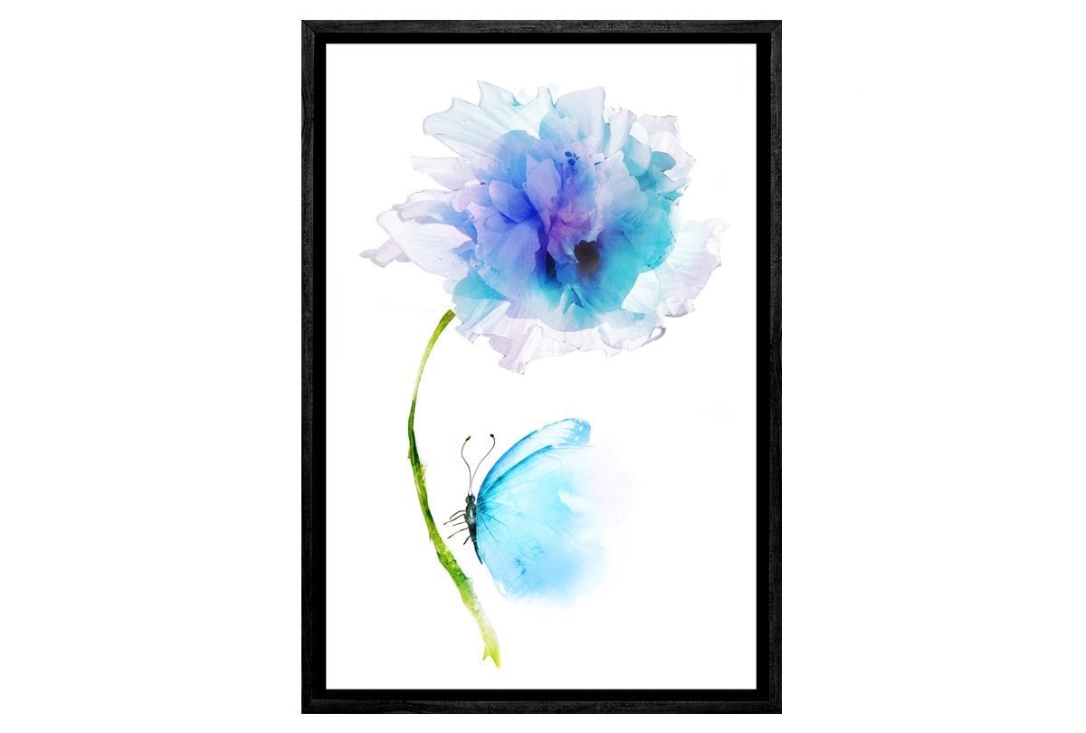 Butterfly & Flower Blue | Canvas Wall Art Print