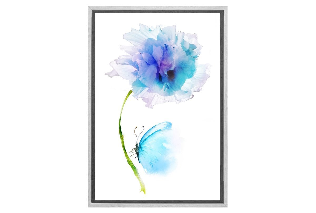 Butterfly & Flower Blue | Canvas Wall Art Print
