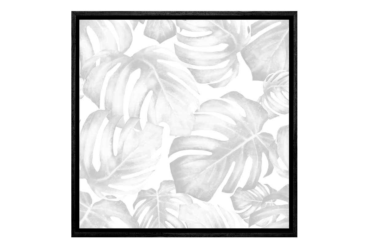 Monstera Leaves Black & Grey | Canvas Wall Art Print