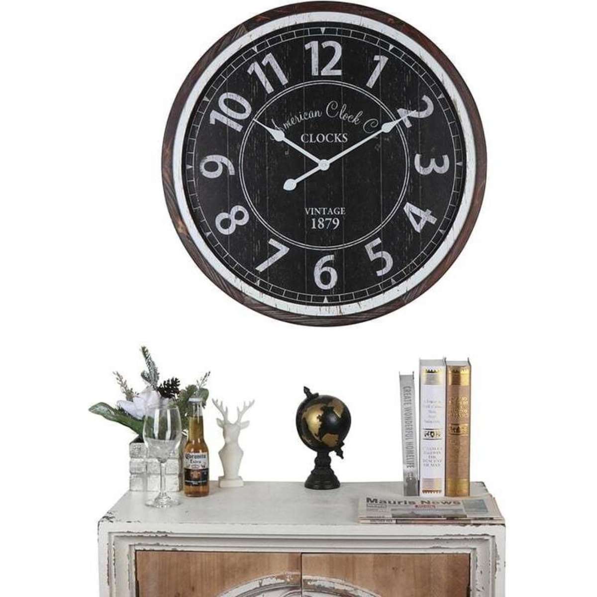 Distressed Monochrome Glass-Front Wall Clock 70cm