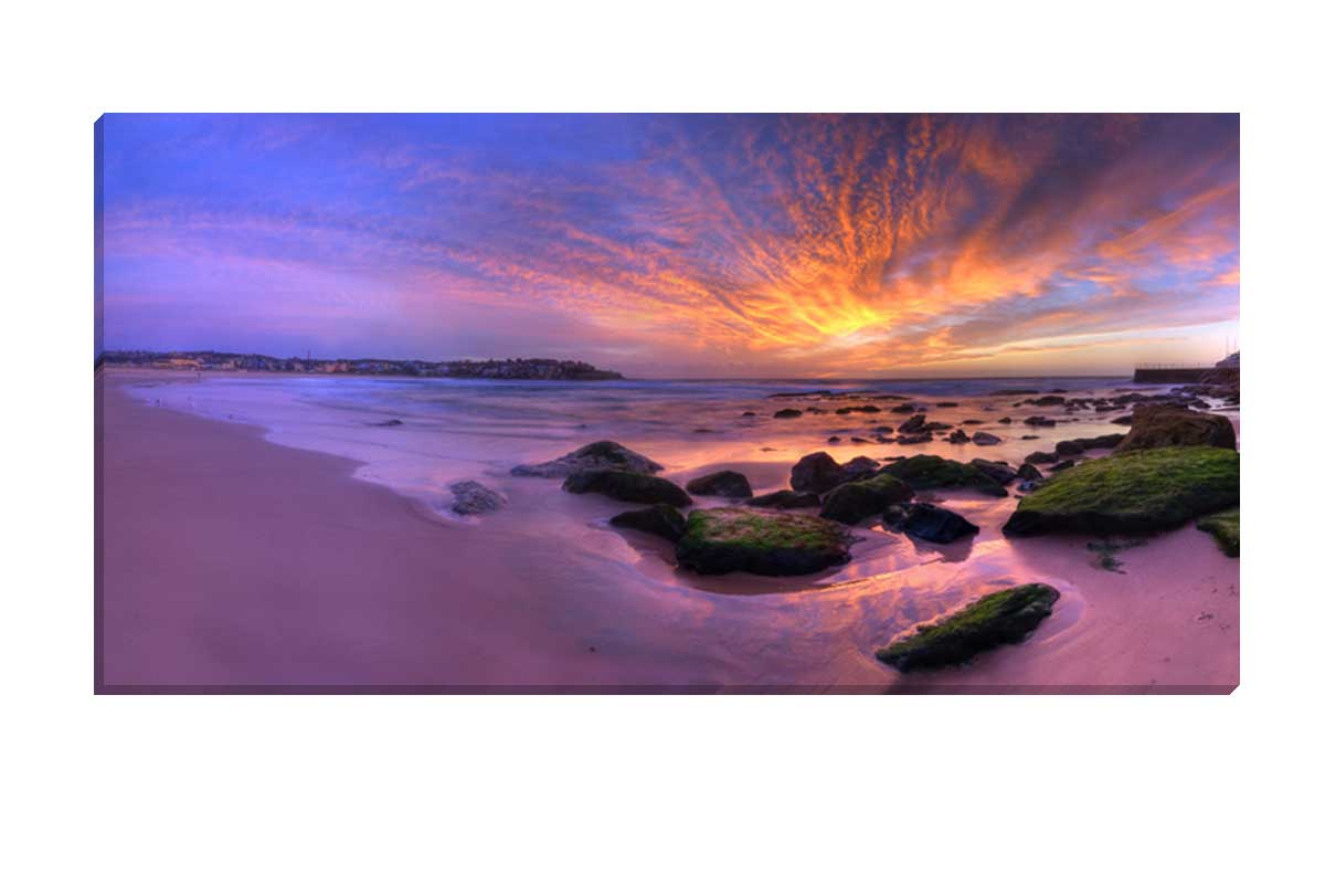 Purple Sunset over Beach | Canvas Wall Art Print