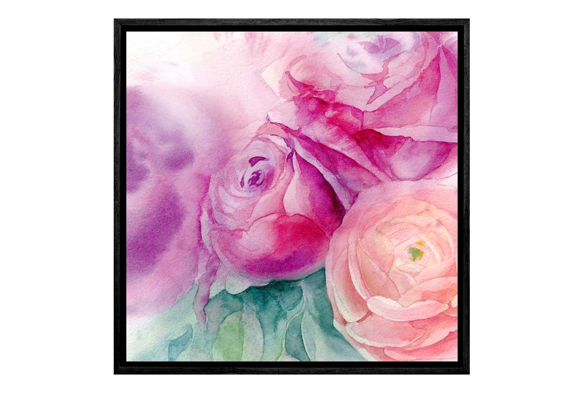 Purple & Pink Roses Watercolour | Canvas Wall Art Print - Final Touch Decor