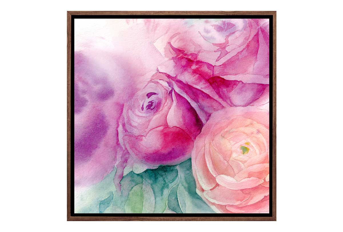 Purple & Pink Roses Watercolour | Canvas Wall Art Print