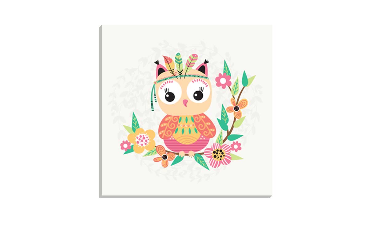 Cute Boho Tribal Owl | Canvas Wall Art Print