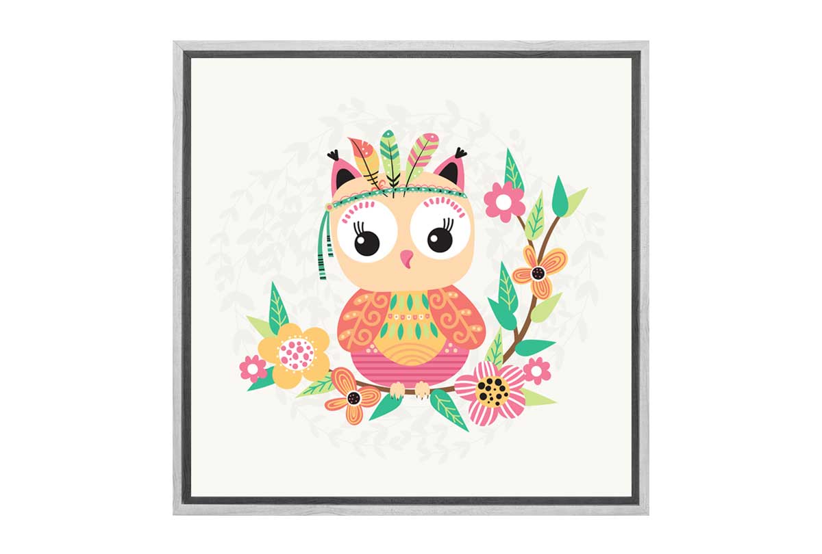 Cute Boho Tribal Owl | Canvas Wall Art Print