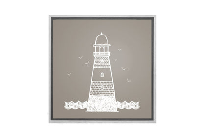 Lighthouse White on Beige | Canvas Wall Art Print