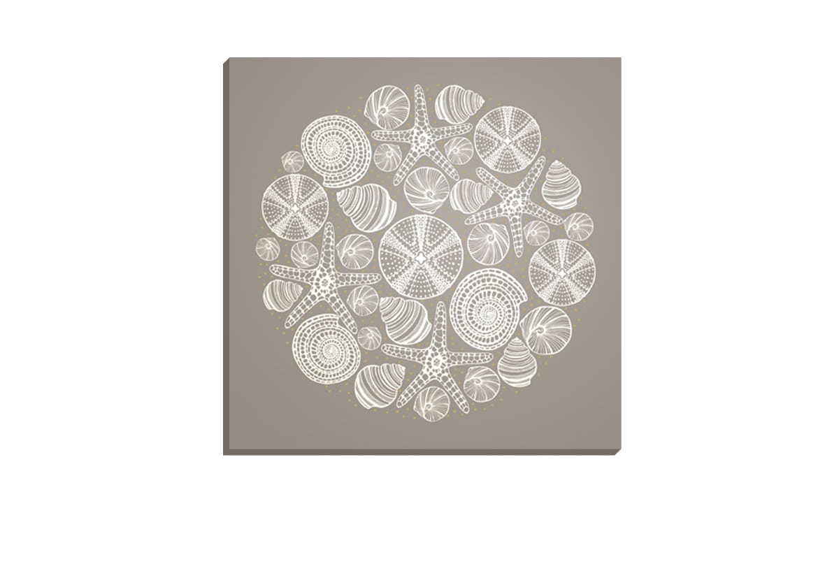 Shells Star Fish White on Beige | Canvas Wall Art Print