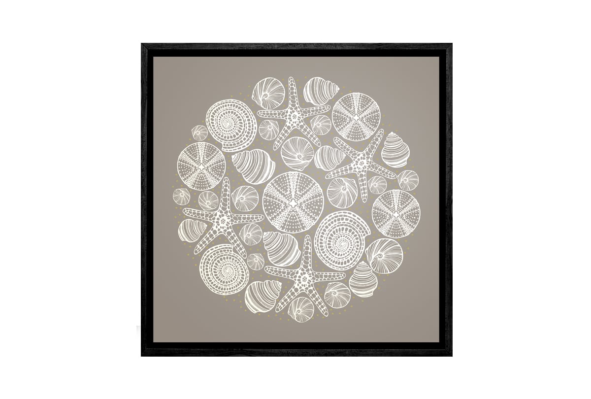 Shells Star Fish White on Beige | Canvas Wall Art Print