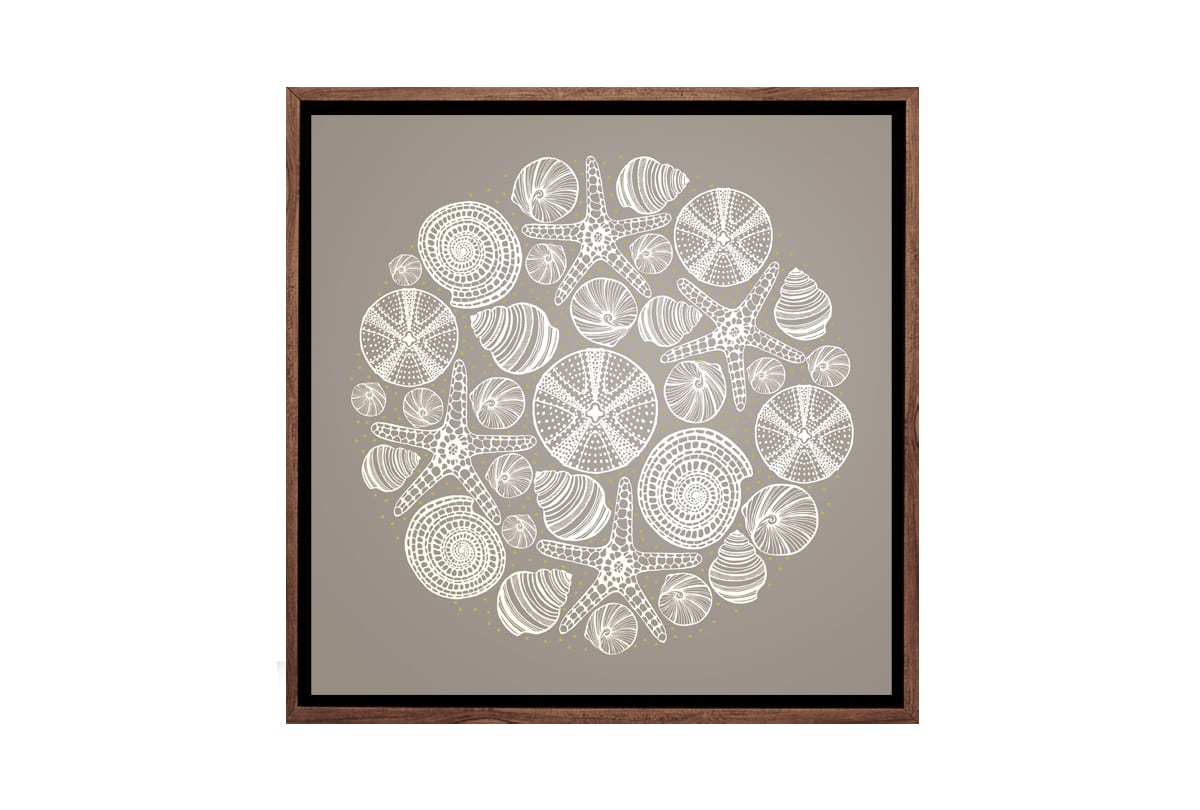 Shells Star Fish White on Beige | Canvas Wall Art Print