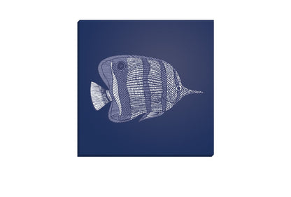 Fish 1 White on Navy | Canvas Wall Art Print