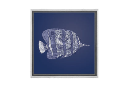 Fish 1 White on Navy | Canvas Wall Art Print