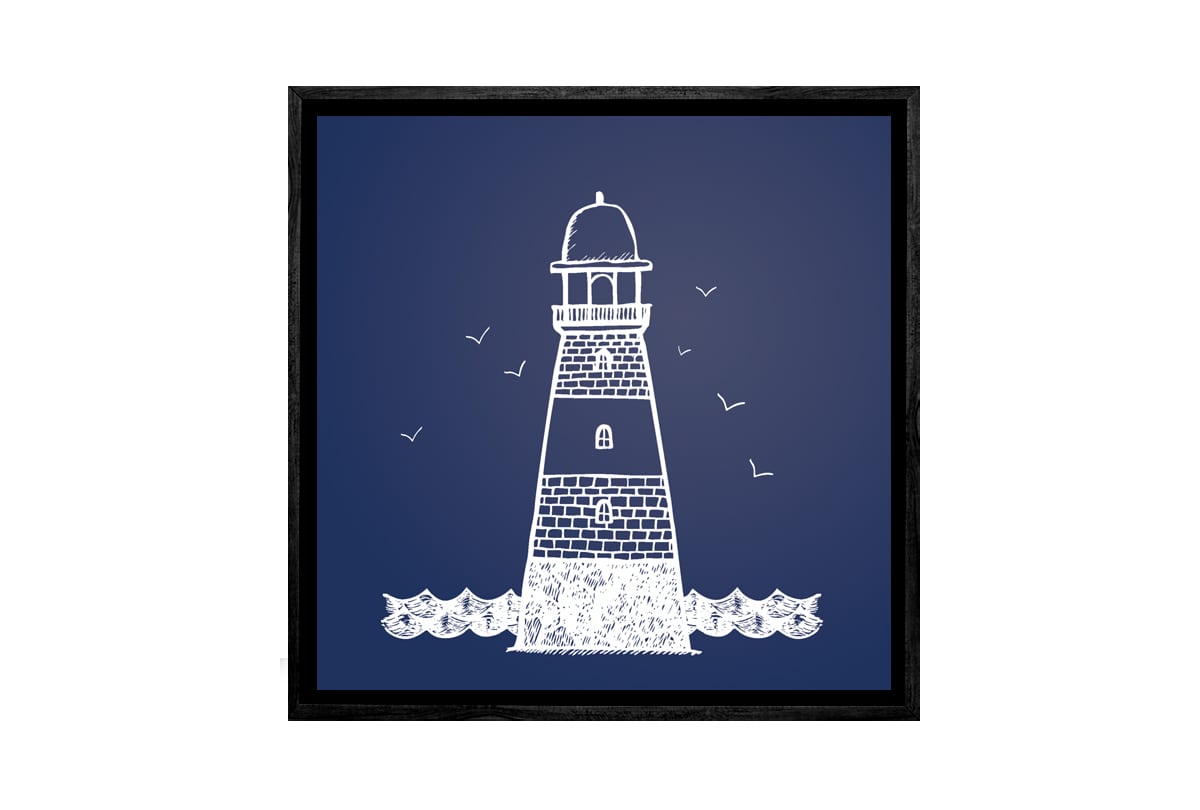 Lighthouse White on Navy | Canvas Wall Art Print