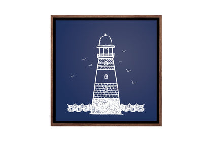 Lighthouse White on Navy | Canvas Wall Art Print