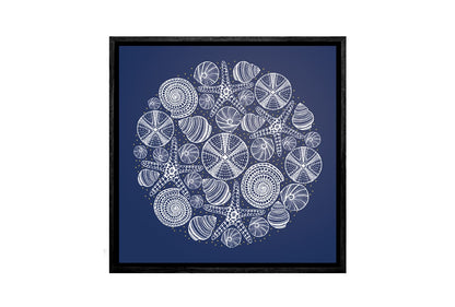 Shells Star Fish White on Navy | Canvas Wall Art Print