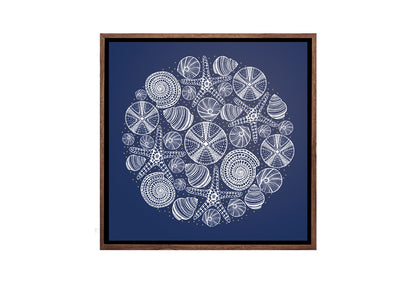 Shells Star Fish White on Navy | Canvas Wall Art Print