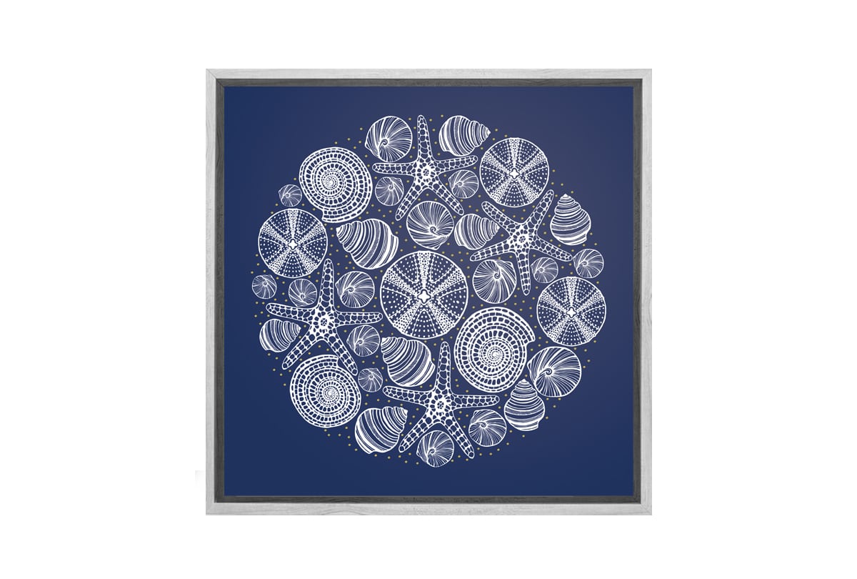 Shells Star Fish White on Navy | Canvas Wall Art Print