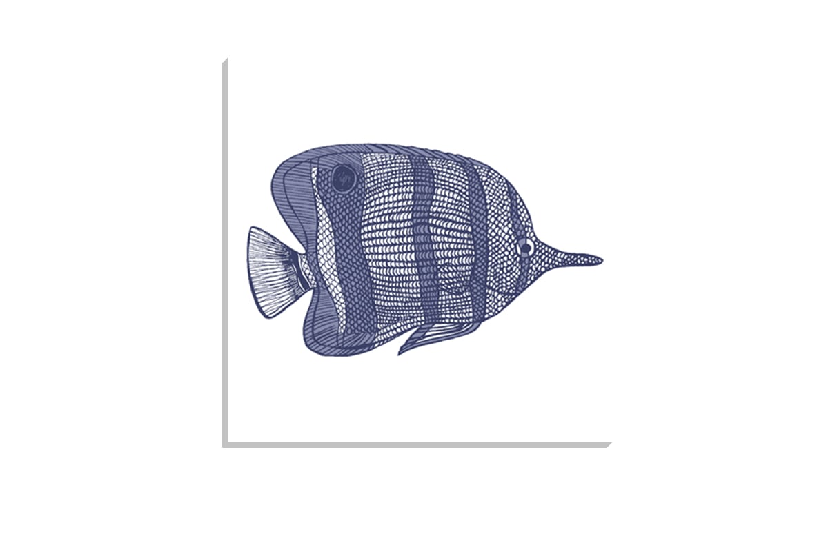 Fish 2 Navy on White | Canvas Wall Art Print