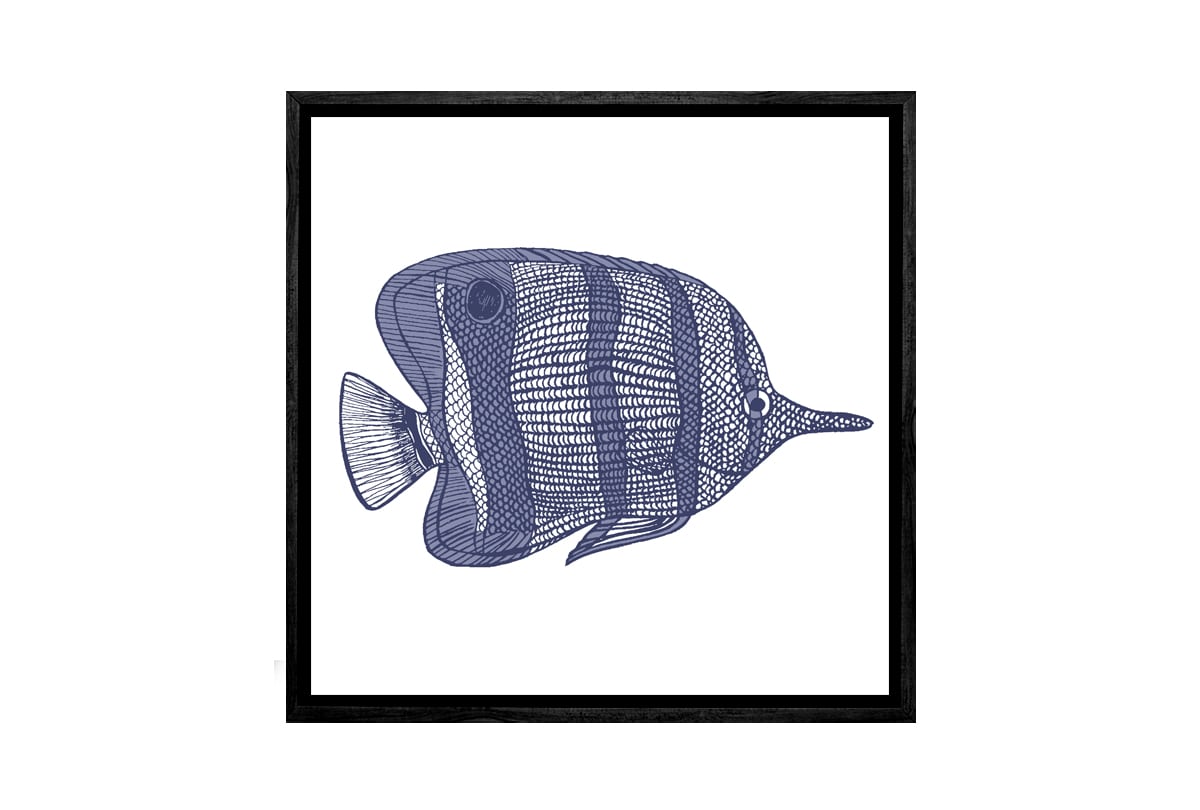 Fish 2 Navy on White | Canvas Wall Art Print