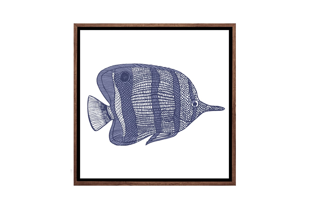 Fish 2 Navy on White | Canvas Wall Art Print