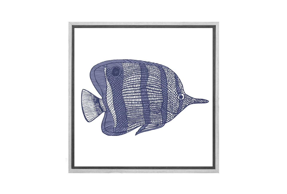 Fish 2 Navy on White | Canvas Wall Art Print