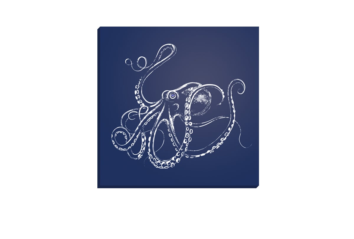 Octopus White on Navy | Canvas Wall Art Print
