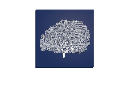 Fan Coral 2 White on Navy | Canvas Wall Art Print