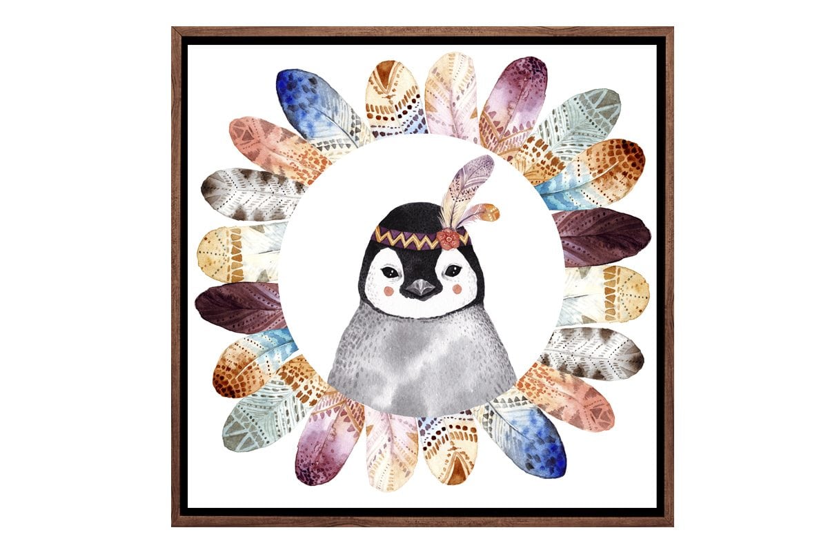 Boho Cute Penguin | Kid's Canvas Wall Art Print
