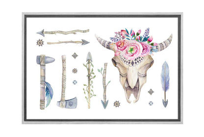 Boho Floral Skull & Arrows | Canvas Wall Art Print