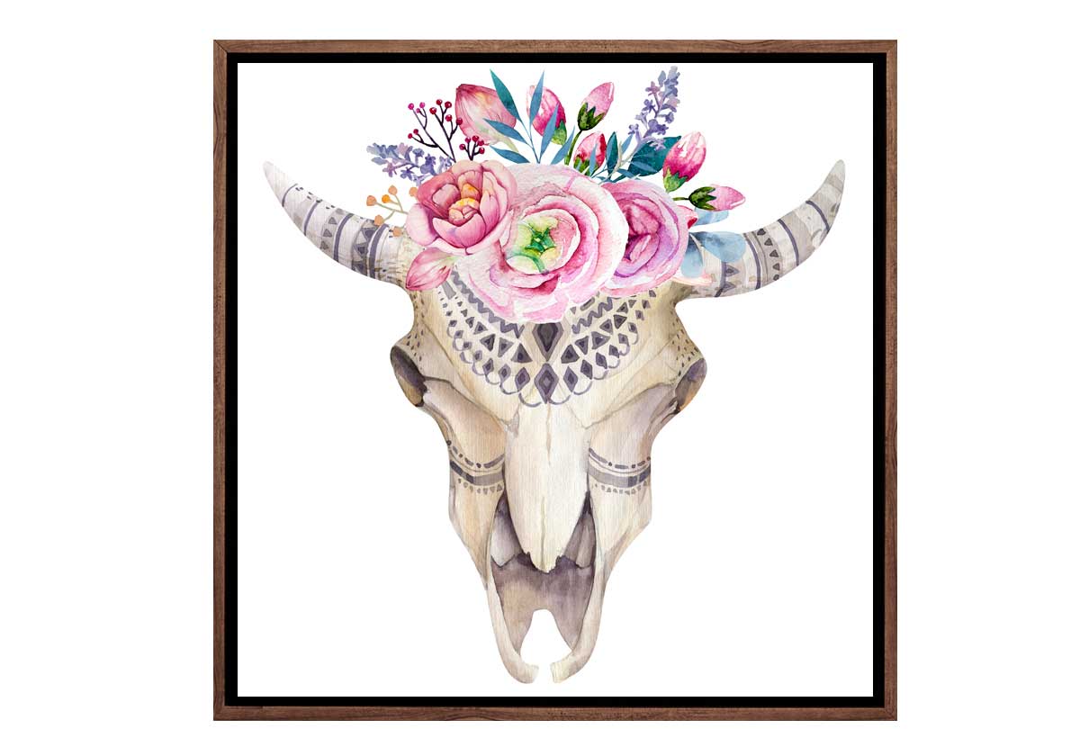 Boho Tribal Floral Skull | Canvas Wall Art Print