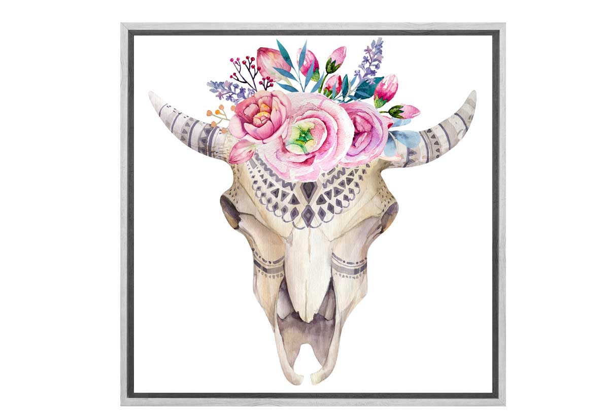 Boho Tribal Floral Skull | Canvas Wall Art Print