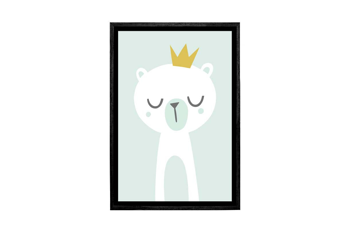 Bear with Crown Blue Gold | Scandinavian Kid's Wall Art Print