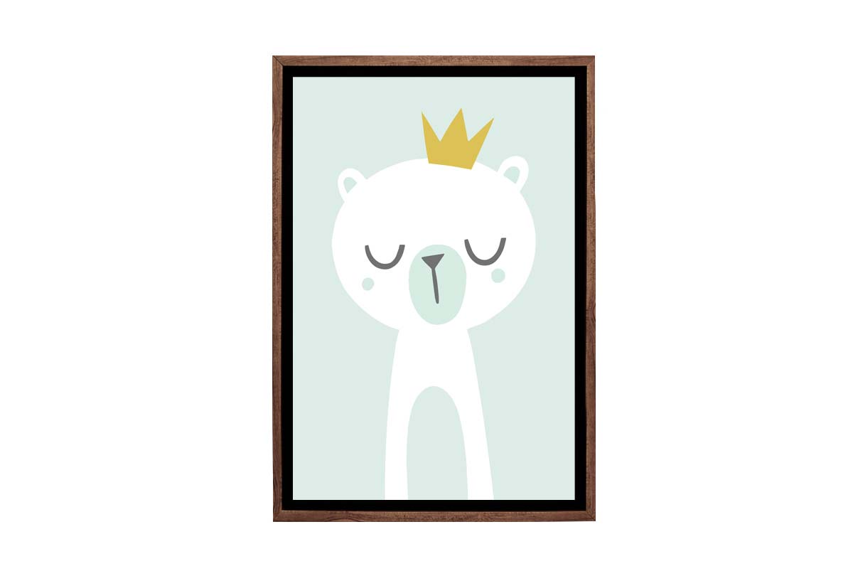 Bear with Crown Blue Gold | Scandinavian Kid's Wall Art Print