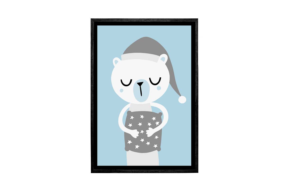 Sleepy Bear Blue Grey | Scandinavian Kid's Wall Art Print