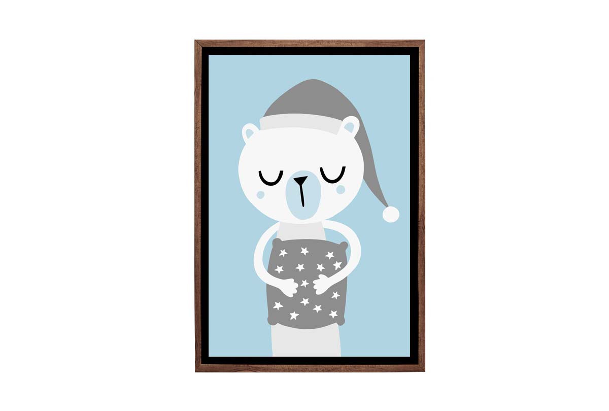 Sleepy Bear Blue Grey | Scandinavian Kid's Wall Art Print