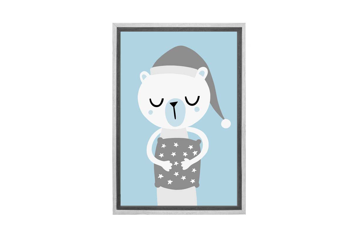 Sleepy Bear Blue Grey | Scandinavian Kid's Wall Art Print