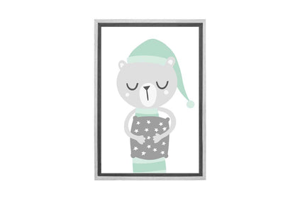 Sleepy Bear Teal | Scandinavian Kid's Wall Art Print